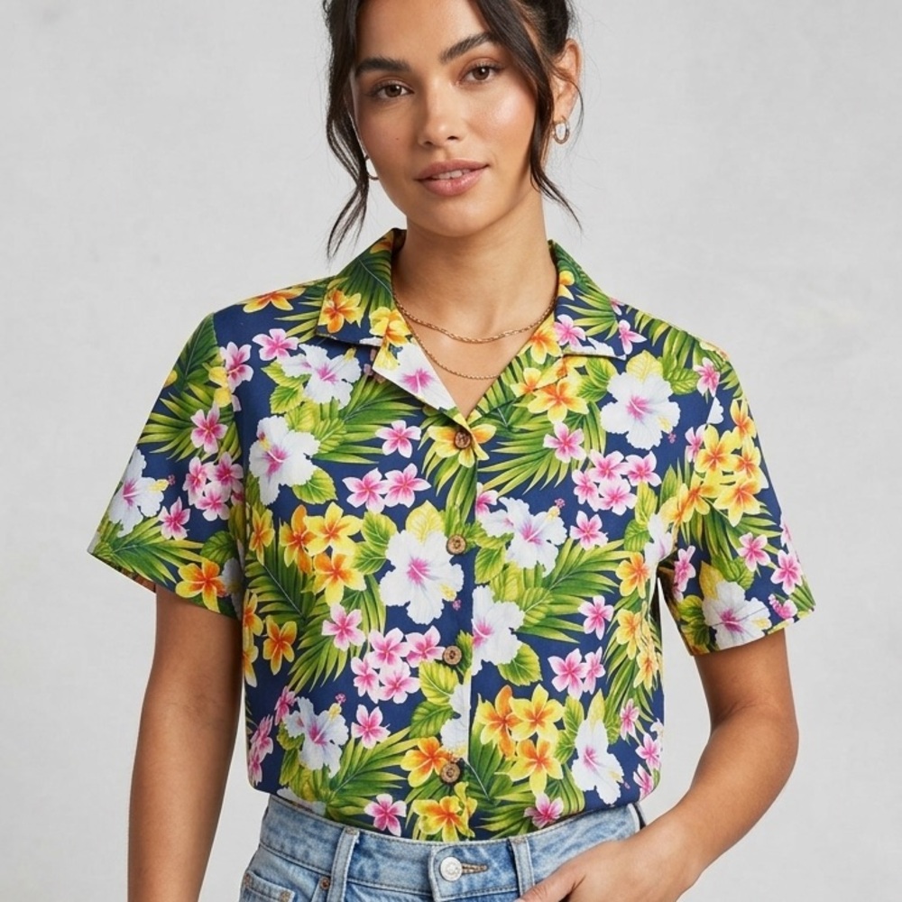 Floral Button-Down Camp Shirt in Navy and Multi